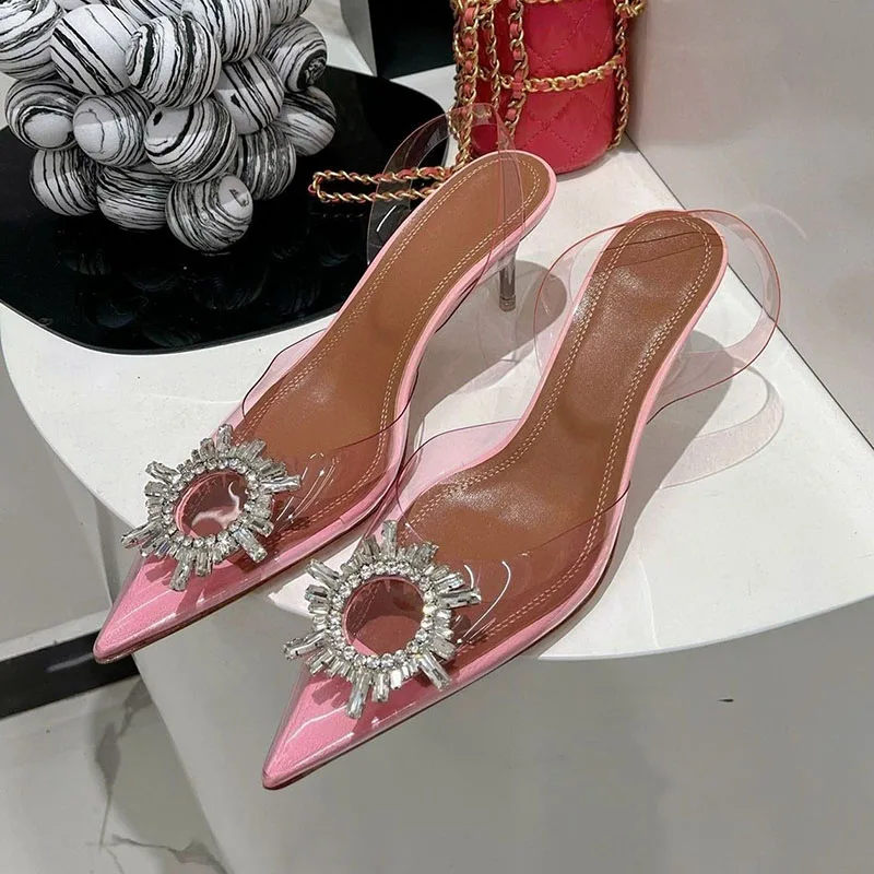 Pointed Toe Clear PVC Thin High Heels Sandals Women Butterfly-knot Rhinestone Decor Sexy Sandalias Summer Party Dress Shoes view 4