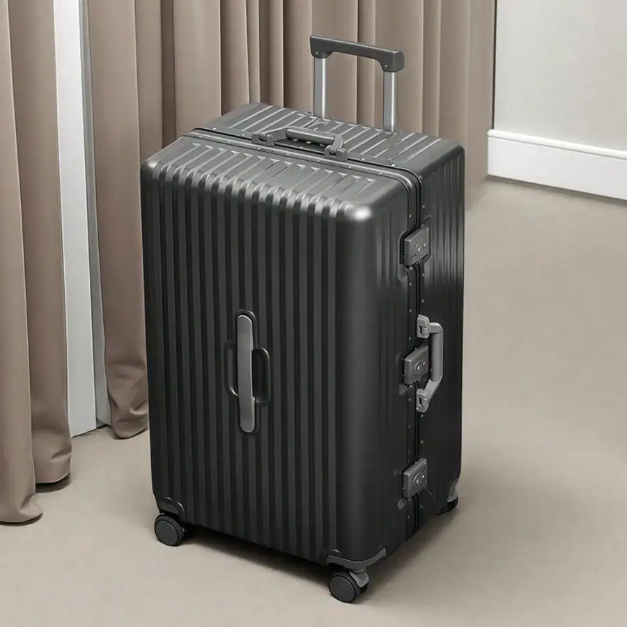 Hardside Luggage With Cup Holder & USB/Type C Charging Port Aluminum Frame Zipperless Design TSA Lock Extra Wide Shell Smart Travel Suitcase Checked