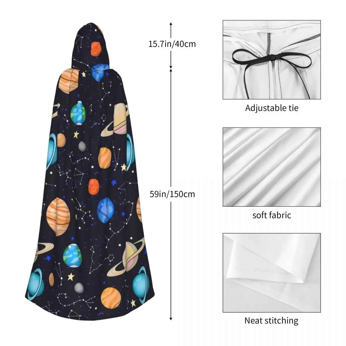 Unisex Adult Solar System Space Planets Universe Cloak with Hood Long Witch Costume Cosplay