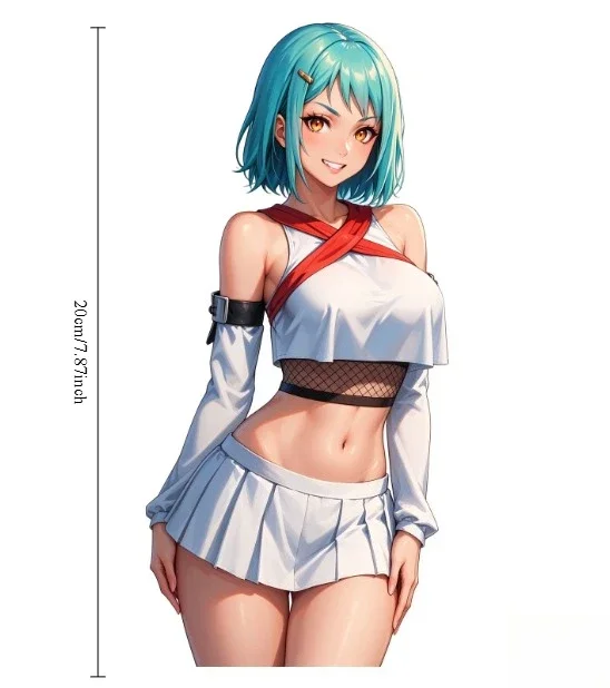 Teal Short Hair Anime Girl Vinyl Sticker Waterproof Decal for Car Motorcycle Helmet Laptop Window Bumper Decor