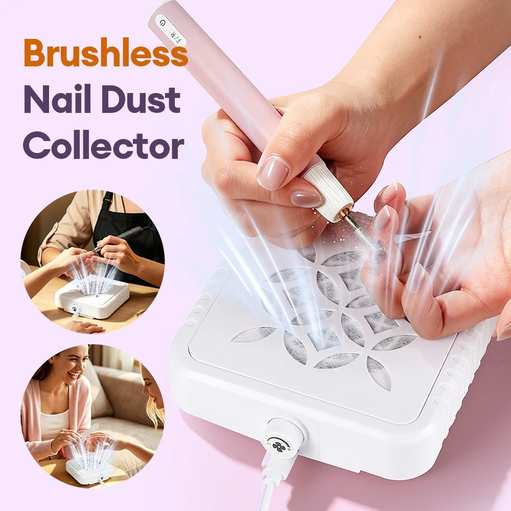 120W Mini Nail Dust Collector 5200RPM Brushless Nail Vacuum Cleaner Portable Manicure Dust Extractor with Filter Cotton
