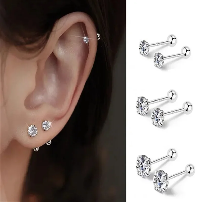3 Paar klassische runde Zirkonia-Ohrstecker für Damen, Edelstahl-Damenknorpel, Tragus, Lappen, Daith-Piercing-Schmuck
