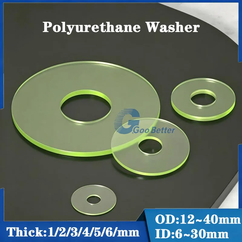20pcs PU Flat Sealing Gasket Thick 1/2/3/4/5/6mm Polyurethane Flat Washer Spacer Sealing O Ring Flange Gaskets Green Translucent