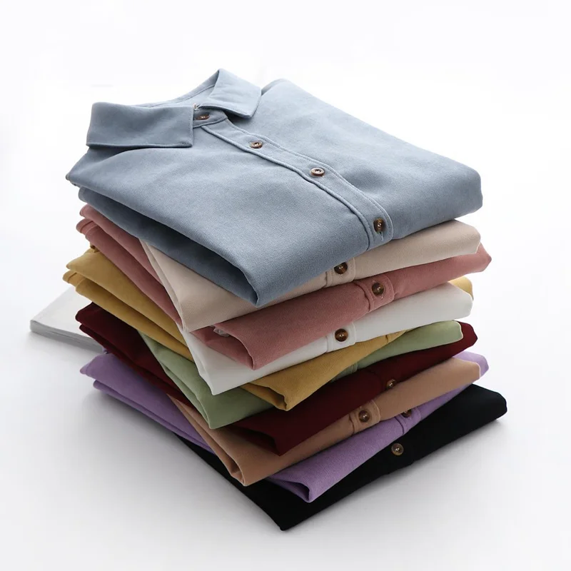 

Candy Colors Womens Casual Blouses Tops Long Sleeve Loose Shirts Autumn Winter Shirt Jacket Single-Breasted Office Blouses C394