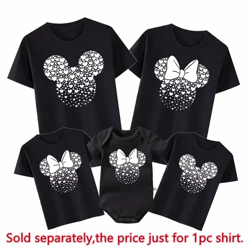 Disney Mickey Minnie Mouse head print family matching clothing Summer fashion Dad Mom Kids T-shirt cotton family clothing