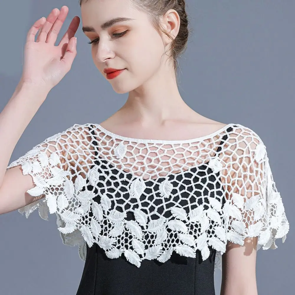 

Simple Thin Hollow Out Crochet Shawl Cape Cloak Lace Scarf Wraps Korean Style Blouse Shoulders Fake Collar Women