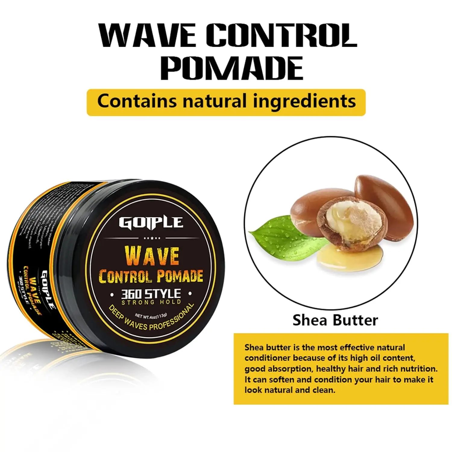 GOIPLE Wave Control Pomade 4oz, Strong Hold 360 Wave Grease for Men, Brings Out Natural Wave Pattern, 24H Hold