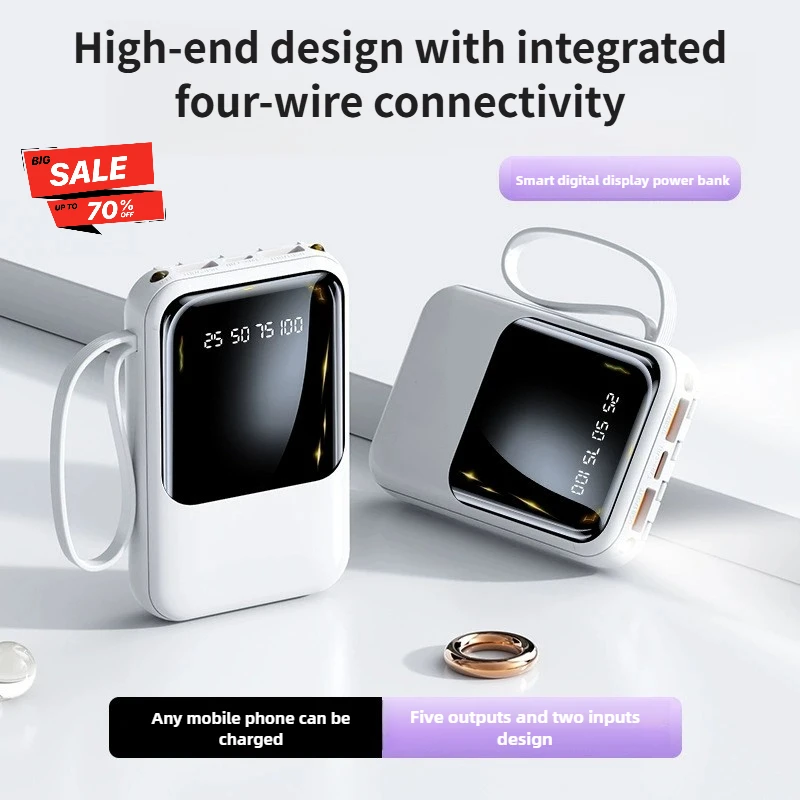 Портативный внешний аккумулятор большой емкости 20000 мАч со встроенным 4-проводным мини-банк питания, светодиодным дисплеем мощности, 4 выходами и 3 входами