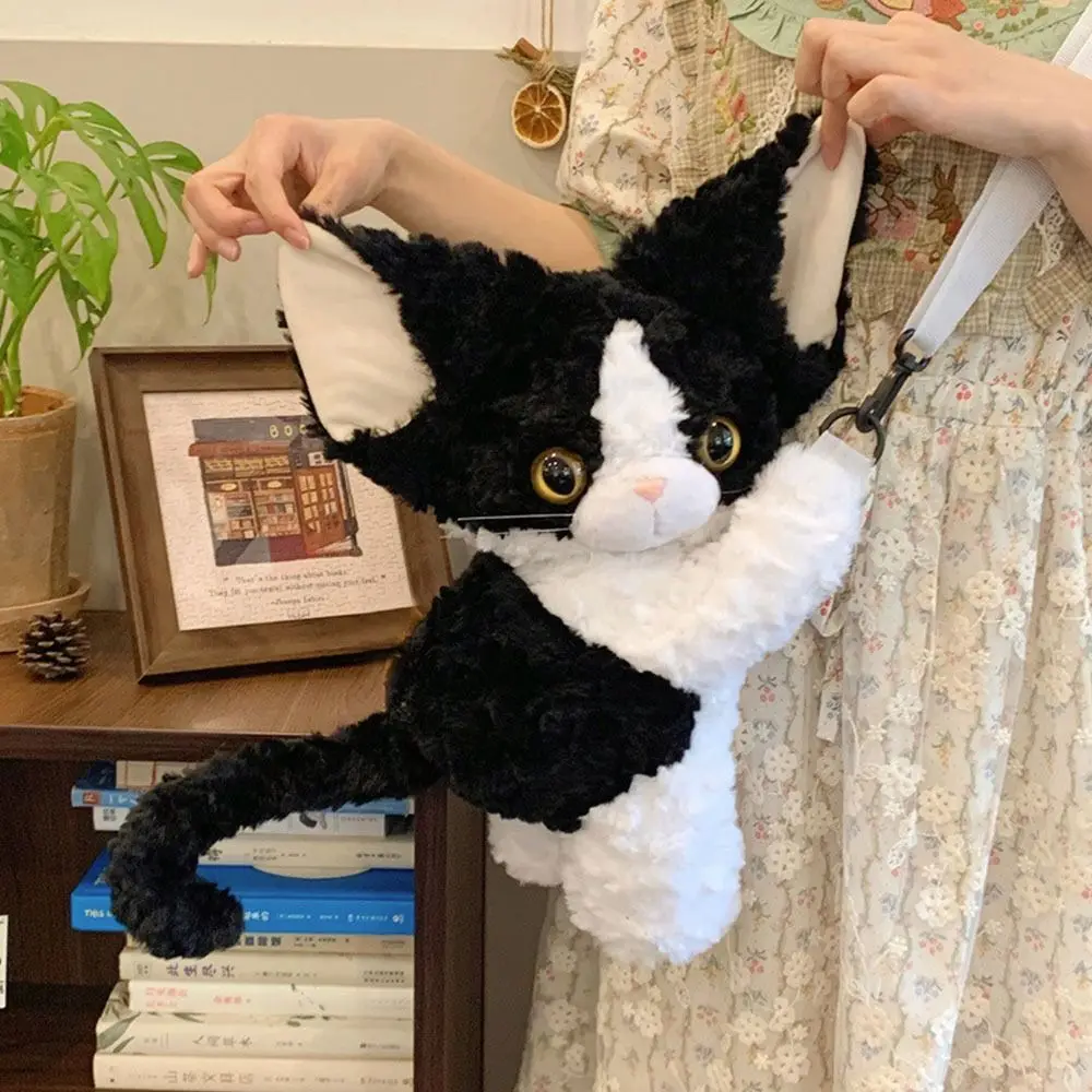 Novo design encaracolado gato padrão gato saco de pelúcia fofo macio sacos de ombro kawaii pelúcia gato fofo bolsa uso diário