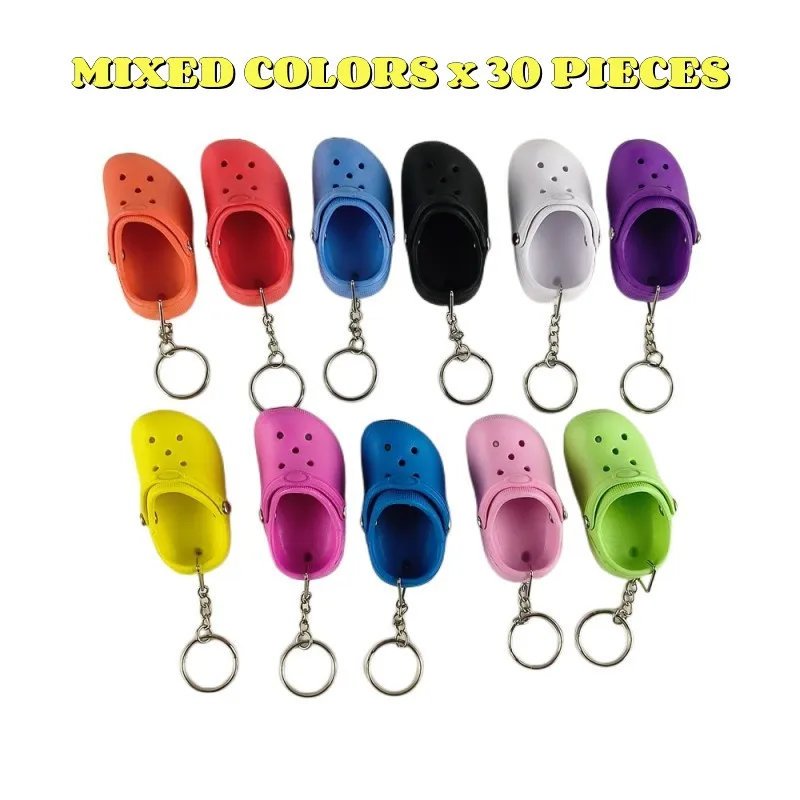 30 pieces New Cute 3D EVA Beach Hole Little Croc Shoe Key chain Mini Slipper Shoes Keychain For Girl Boy Christmas Gift Jewelry