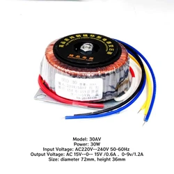 30AV 30W input 230v to AC Double 15V and single 9V Copper toroidal audio transformer for Preamplifier amplifier DAC board