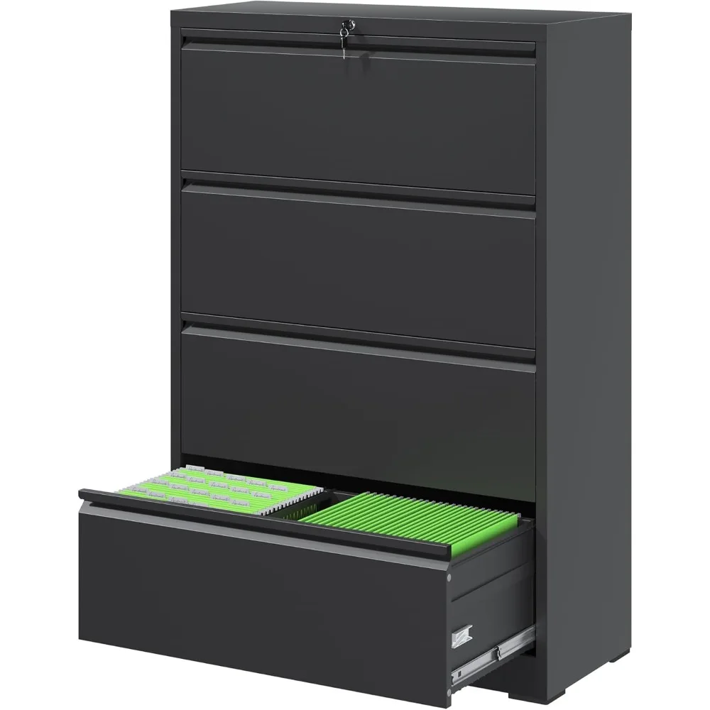 Drawer,Metal Office Storage Filing Cabinet with Lock,Black Lateral Filing Cabinet for Home Office,Horizontal Locking