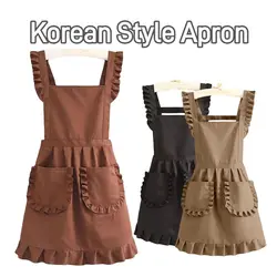 Lovely Cotton Lace Aprons Waterproof Cross Back Cooking Aprons Large Pockets Cute Art Painting Apron for Florist Shop