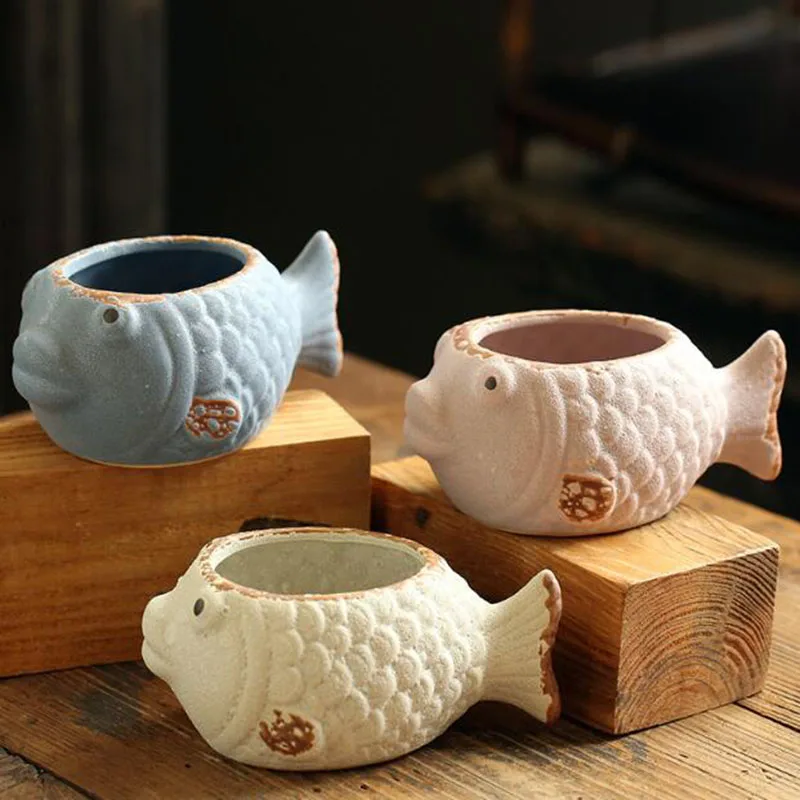 

Cartoon Cute Fish Flowerpot Fleshy Pot Ceramic Crafts Desktop Ornaments Bonsai Vase Planter Gardening Art Home Decor