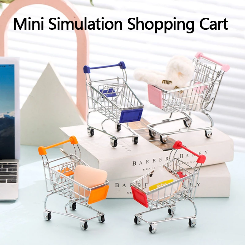 Children's Mini Simulation Shopping Cart Model Hand Cart Metal Model Storage Car Desktop Multifunction Storage Ornament Model