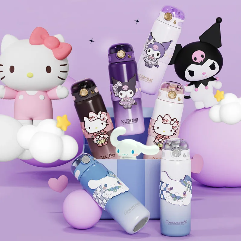 Sanrio Cartoon Thermos Cup Cute Kuromi Cinnamoroll 500mL Pop-up Lid Straw Carry 316 Inner Cup Leak-proof Children Birthday Gift