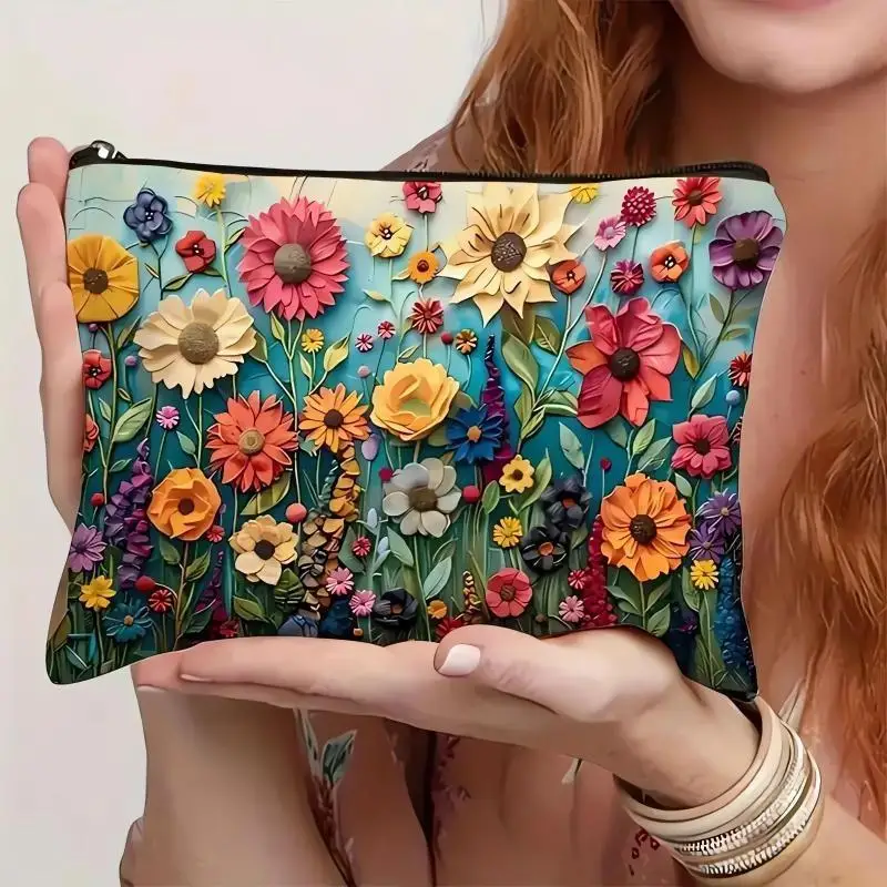 Vintage Floral Travel Cosmetic Bag Waterproof Durable Smooth Zipper Makeup Pouch for Business Commute