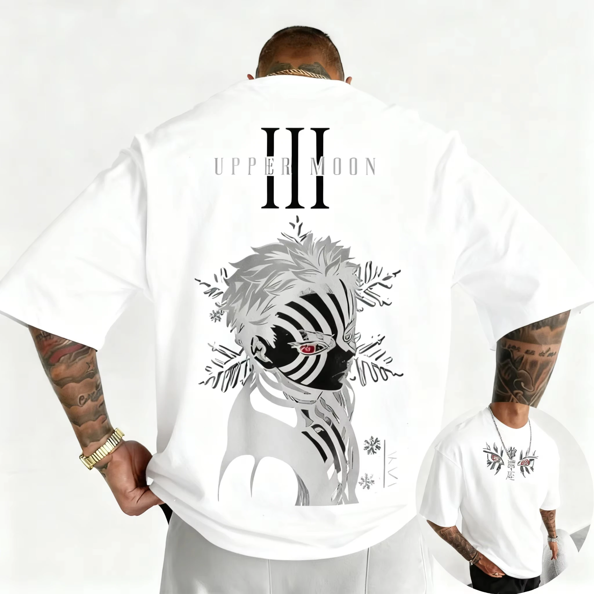 2026 New Men's Clothing T-shirt Demon Slayer Akaza Anime Print Pattern Top Versatile Fashion Street Wear Y2K Harajuku Summer