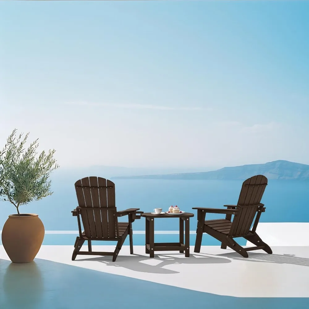 مجموعة كراسي آديرونداك قابلة للطي مكونة من 2، حامل أكواب، محكم خشبي، مجموعة مريحة ثقيلة في جميع الأحوال الجوية HDPE بجانب حمام السباحة في الفناء الخلفي