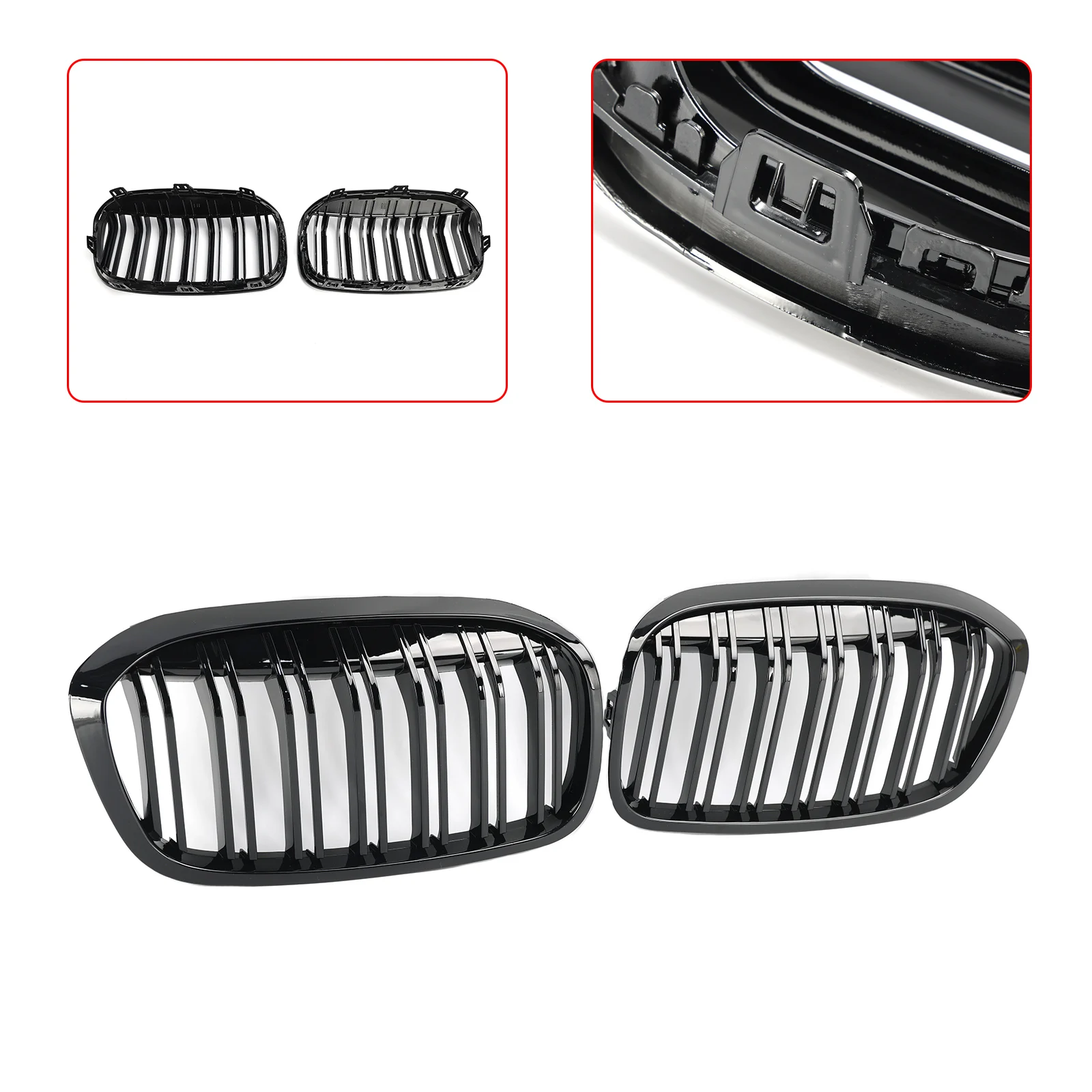 Topteng 2PCS Gloss Black Front Kidney Grill Grille Fit BMW 2 Series F45 F46 2018 2019 2020 2021