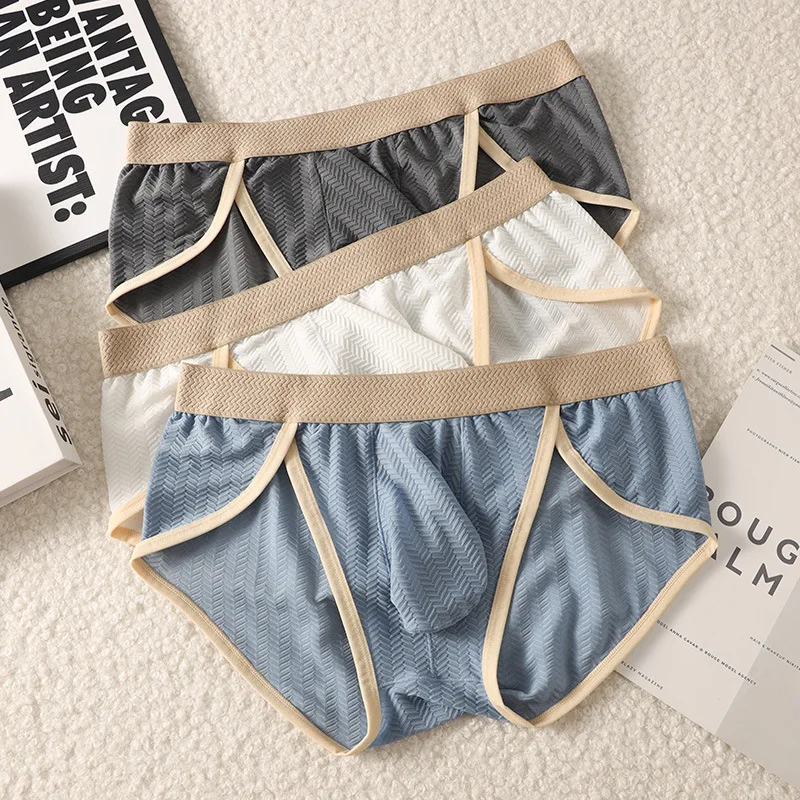 Men's Underwear Ice Silk Briefs Sexy Low Waist Small Triangle Contrasting Color Young Breathable Panties
