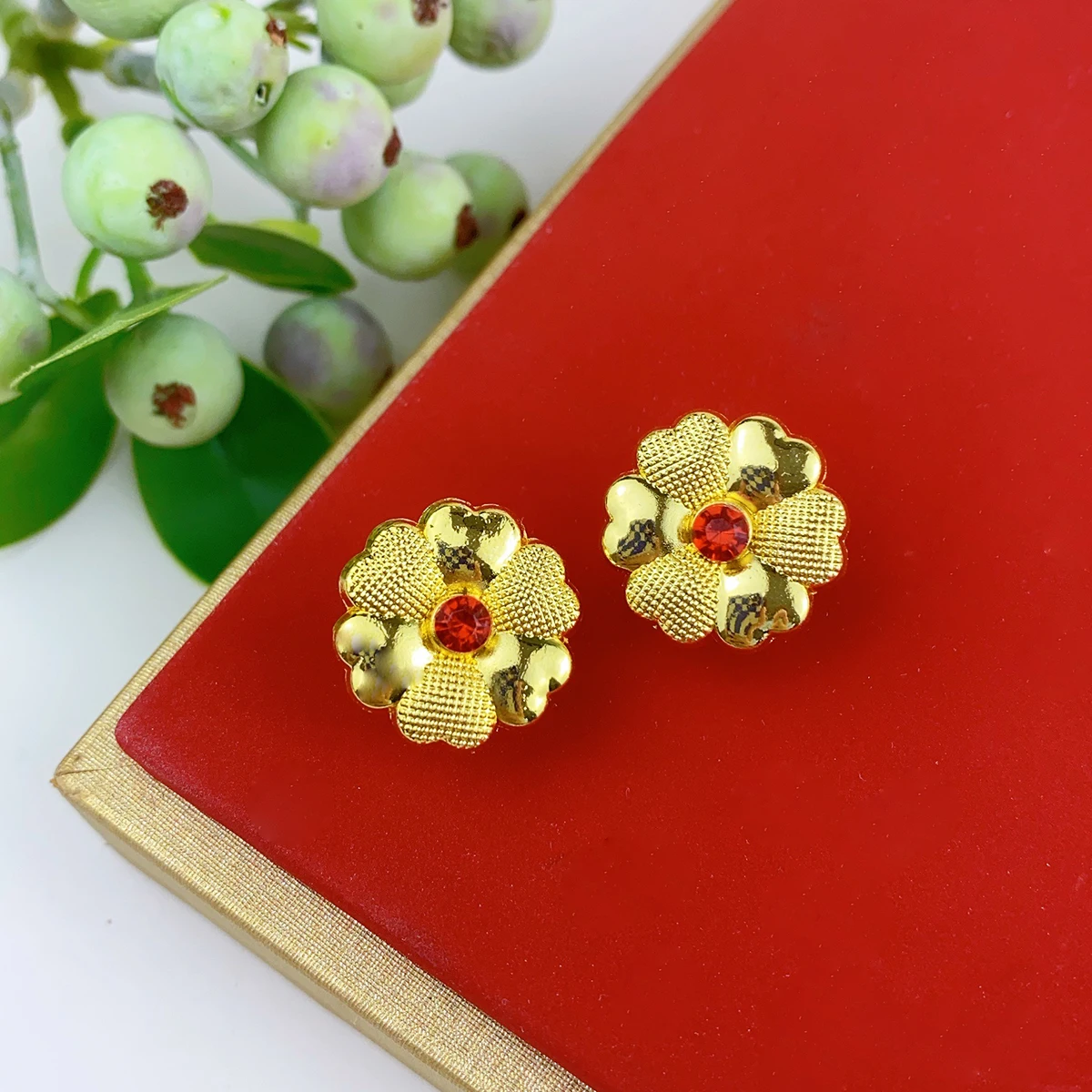Ethiopian Crystal Colorful Heart Shape 18k Gold Plated Pendant Jewelry Sets For Women Dubai Jewellery Wedding Party Gifts