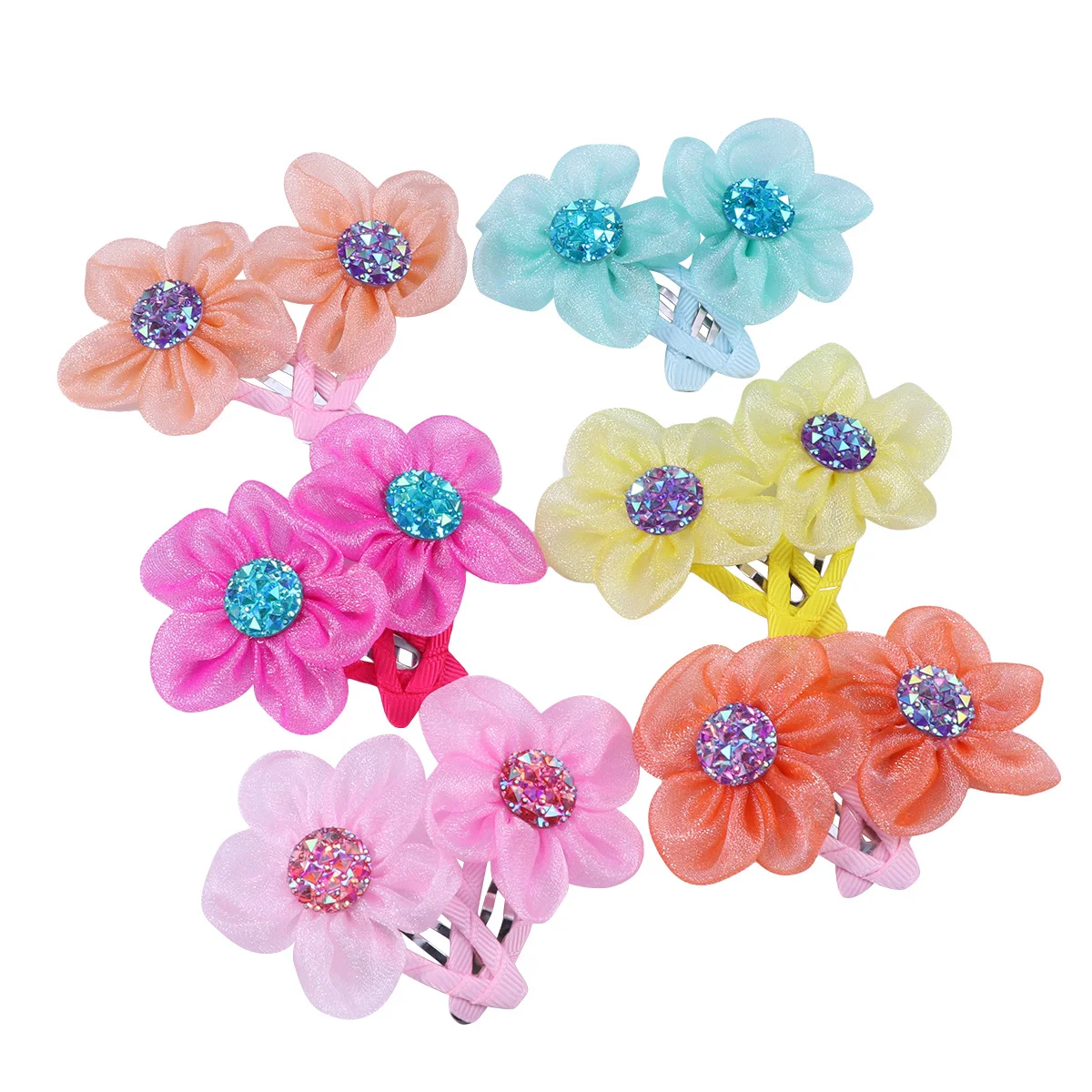 

28pcs Rhinestone Flower Clips For Shiny Barrettes Colorful Snap Buckle Hair Accessories Matching All Outfits