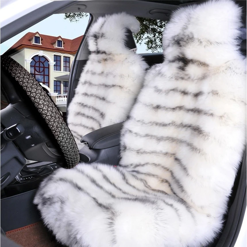 1pcs 100% Real Sheepskin Seat Covers Warm Fur Car Seat Cushion Long Wool Auto Seat Cover Inerior Accessory Winter Christmas