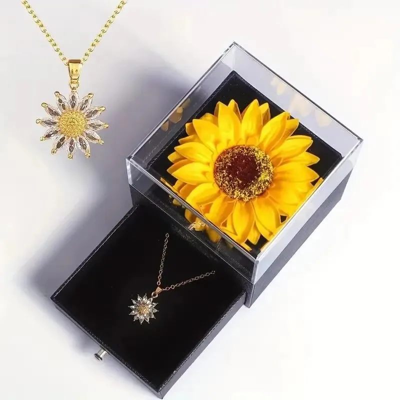 LLR?Caja de regalo con collar de girasol Día de la madre Día de los enfermeras Acción de Gracias Navidad regalos de otoño aniversarios regalo de graduación