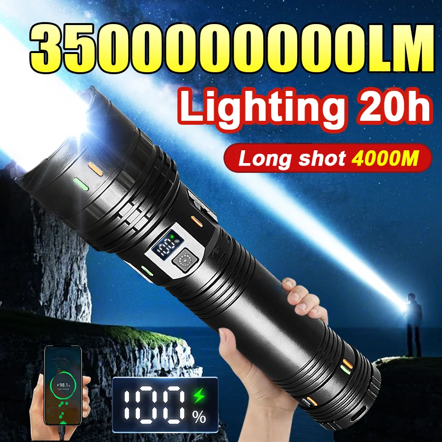 Super Powerful 18000000LM LED Tactical Flashlight with 15000mAh Battery Rechargeable Portable Light
