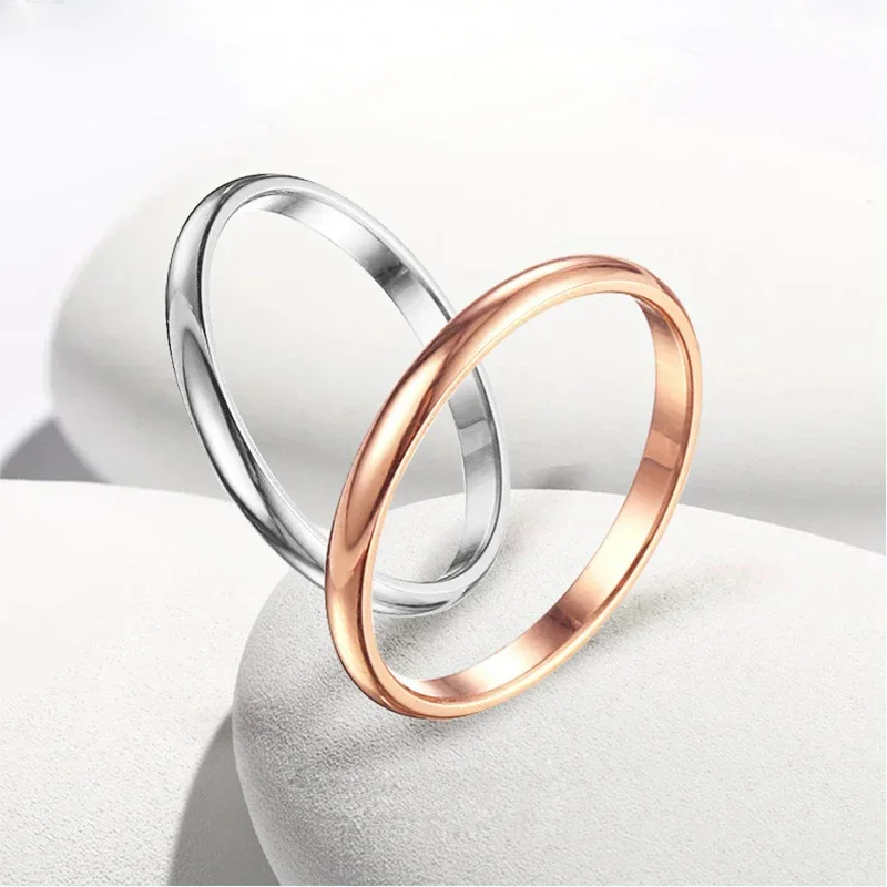 RHYSONG Modern 2mm Thin Forefinger Rings Fashion Smooth Surface  316L Stainless Steel Gold Plated Minimalism Jewelry For Women