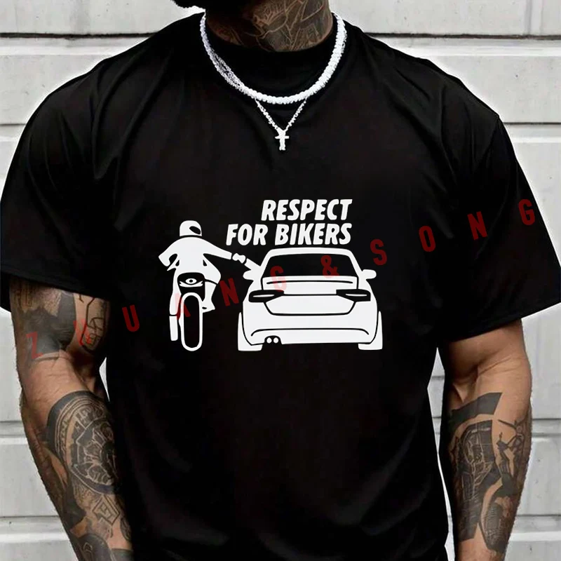 

2026 Men T-Shirt RESPECT FOR BIKERS Print TShirt Vintage Clothes Plain Mens Funny T Shirts Casual Clothing Harajuku