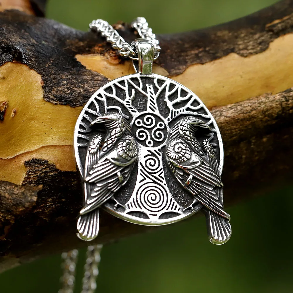 قلادة بدلاية شجرة الحياة ورافن فايكنغ ، طراز عتيق ، نسر ، سلسلة رجالية ، جديدة ، شحن مجاني #4