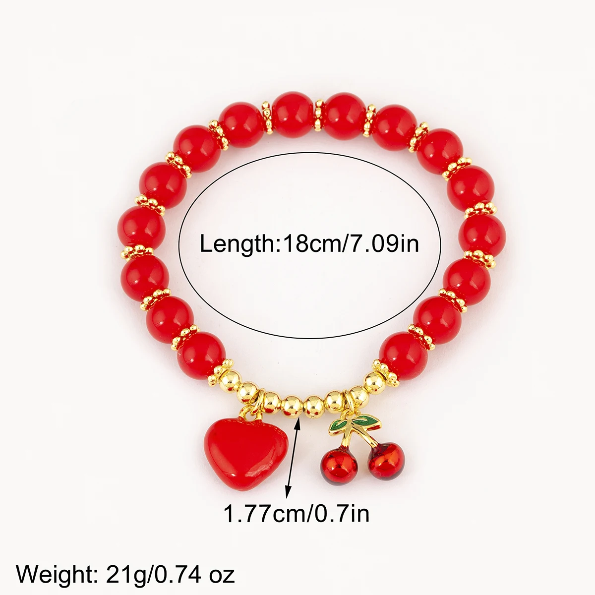 Nidin Fashion Cherry Shape Heart Red Beads Chain Bracelet For Women 3 Styles Choice Daily Versatile Jewelry Accessories Gifts