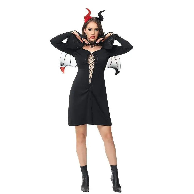 Neues Halloween Hexe Riemchen Kleid sexy Hexe Cosplay Bühnen kostüm