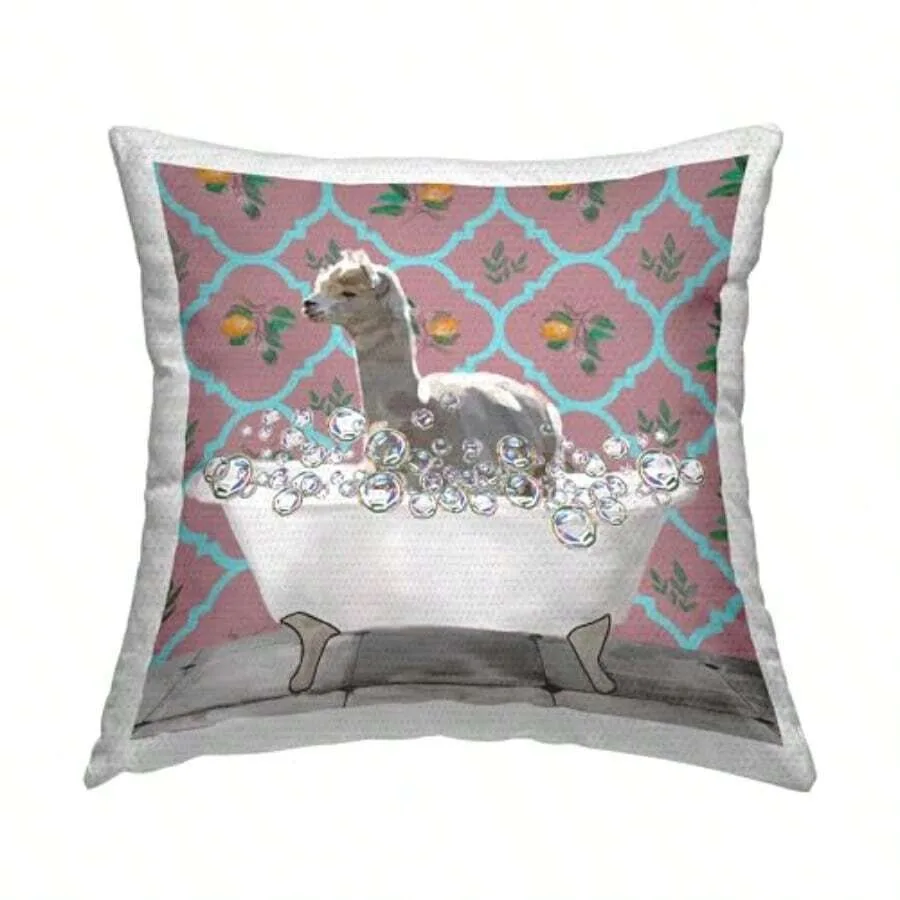

Llama In Bubble Bath Outdoor Printed Pillow 18 X 18 Pink