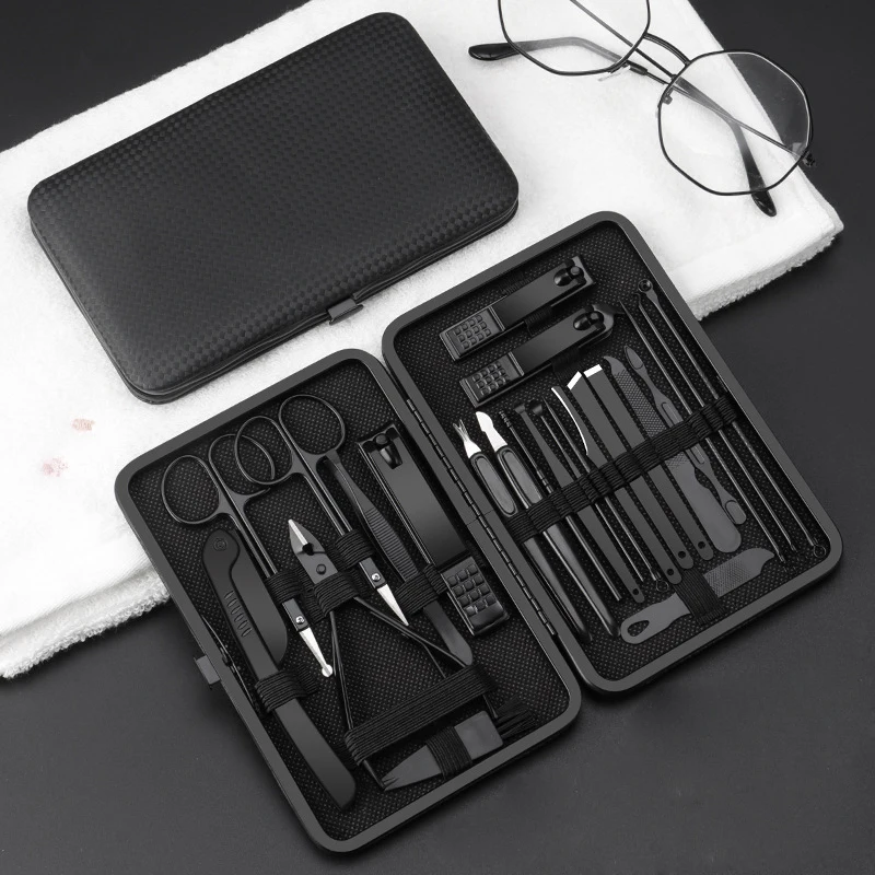 

24Pcs Black Stainless Steel Manicure Cutters Nail Clipper Set Household Ear Spoon Pedicure Scissors Tool Beauty Sharp