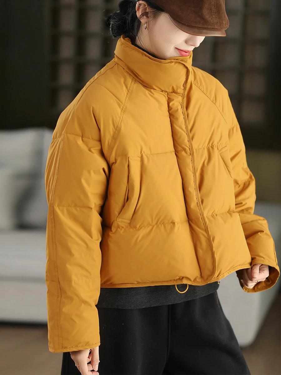 

Thiened White Du down ort Coat Windproof Stand Collar Bread Sle Women's Faionable Winter Outerwear Jaet