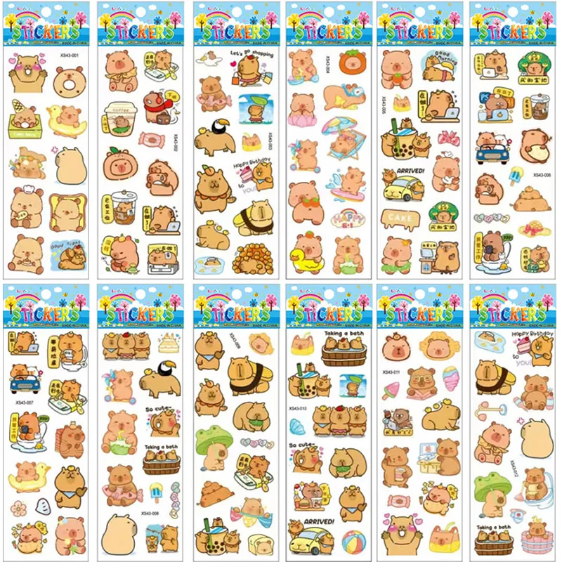 12pcs Kawaii Kapibala Capybara Bubble Sticker Three Dimensional 3D Puffy Bulk Stickers Cute Cartoon Anime Kids Girl DIY Toy