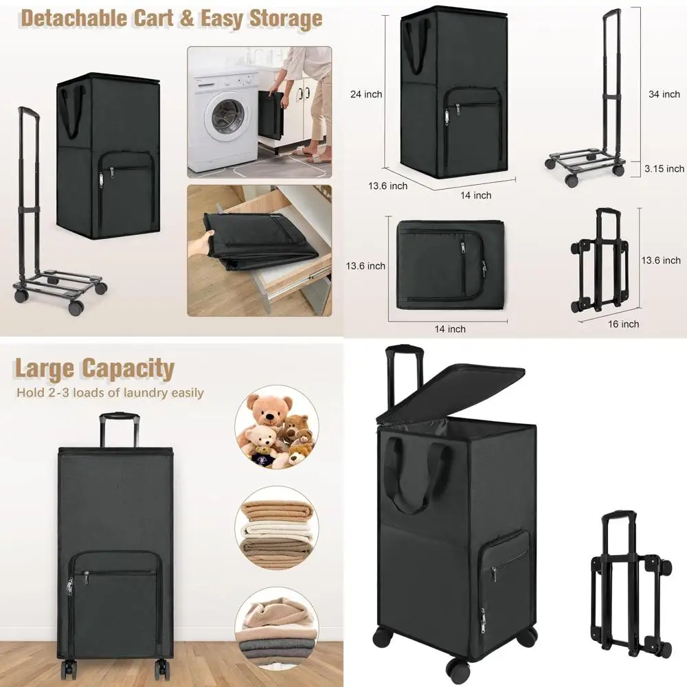 

Большая корзина для белья на колесиках со съемными колесами и крышкой на молнии, портативная корзина для одежды, складная сумка для хранения для D