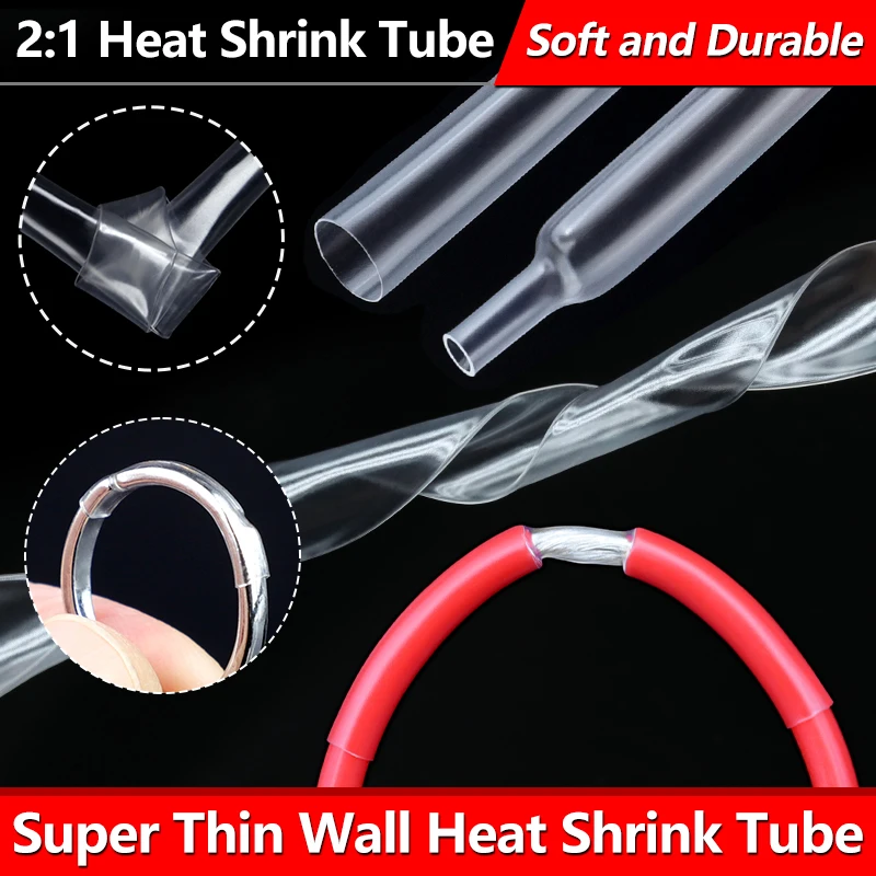 2:1 Shrink Rate Clear Super Thin Wall Heat Shrink Tube Diameter 1 ~ 20mm DIY Earphone Line Audio Cable Repair Sleeve Wrap