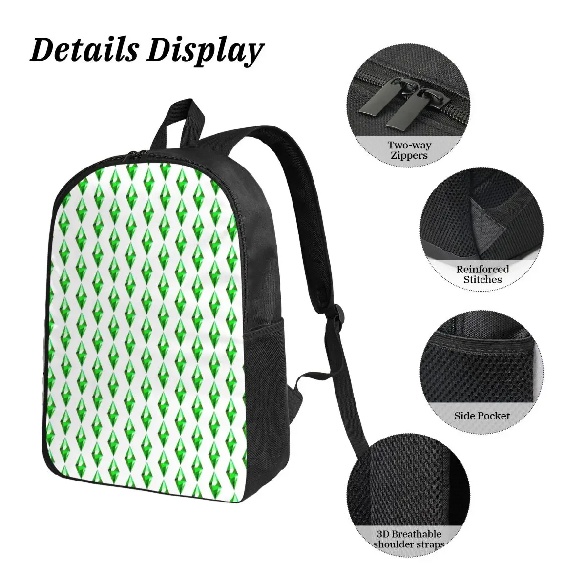 The Sims 4 Plumbob ظهره طالب بنين بنات BookBag حقيبة مدرسية كمبيوتر محمول حقائب كتف 3ps معزول حقيبة الغداء مقلمة #3