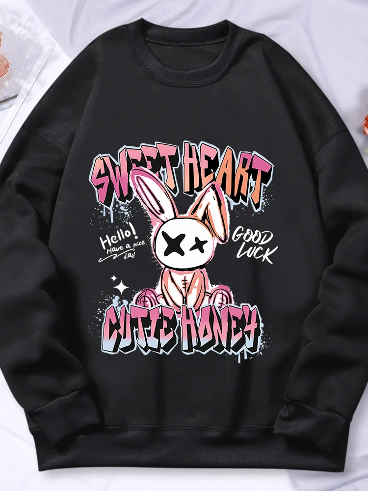 

Sweet Heart Rabbit Cartoon Printing Woman Hoodies Autumn Warm Soft Hoodie Casual Fashion Hoody Harajuku Oversized Pullover Tops