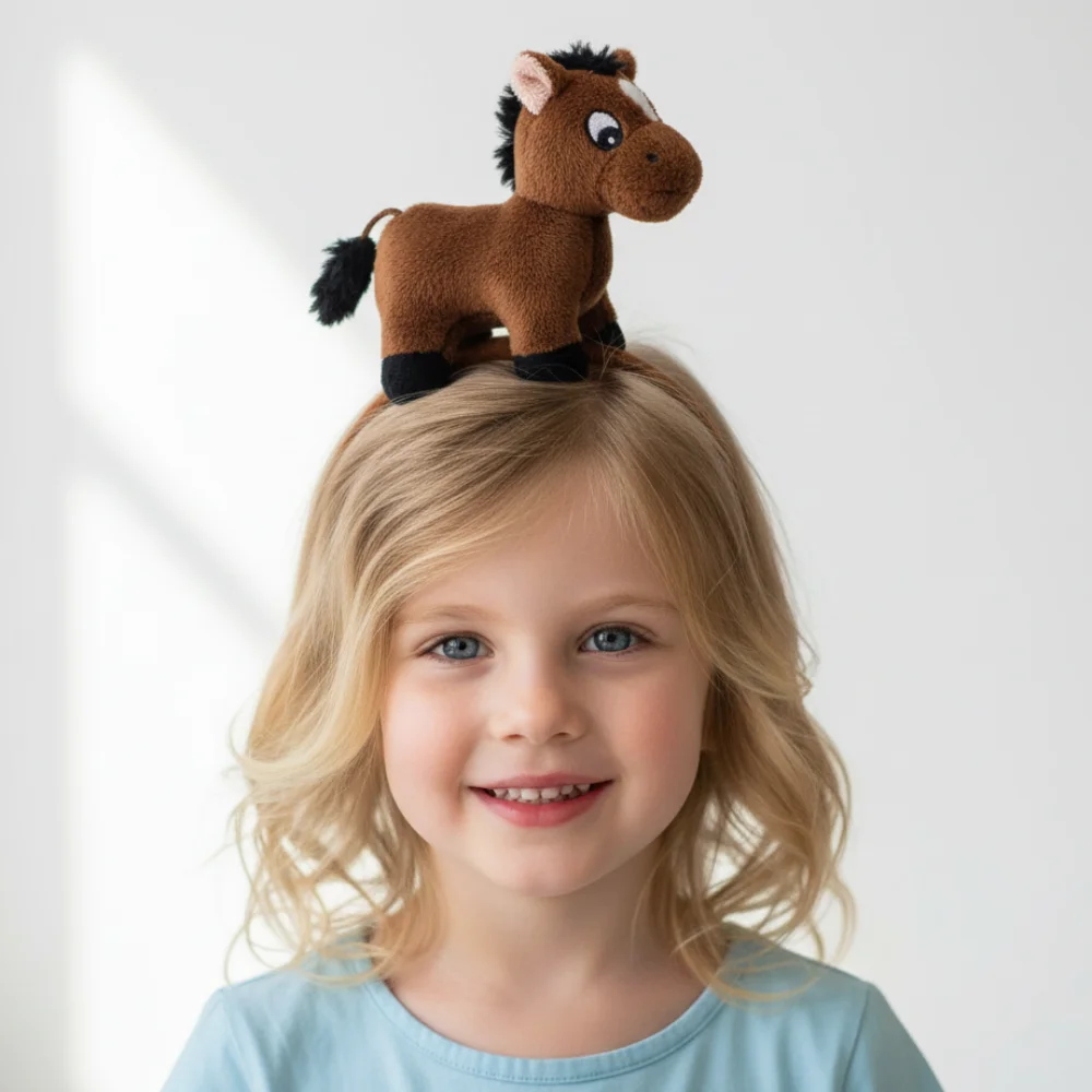 

Funny Cartoon Horse Headband Girl Kids Cute 2026 New Year Headband Plush Pony Mascot Hair Hoop New Year Headpiece Accessories