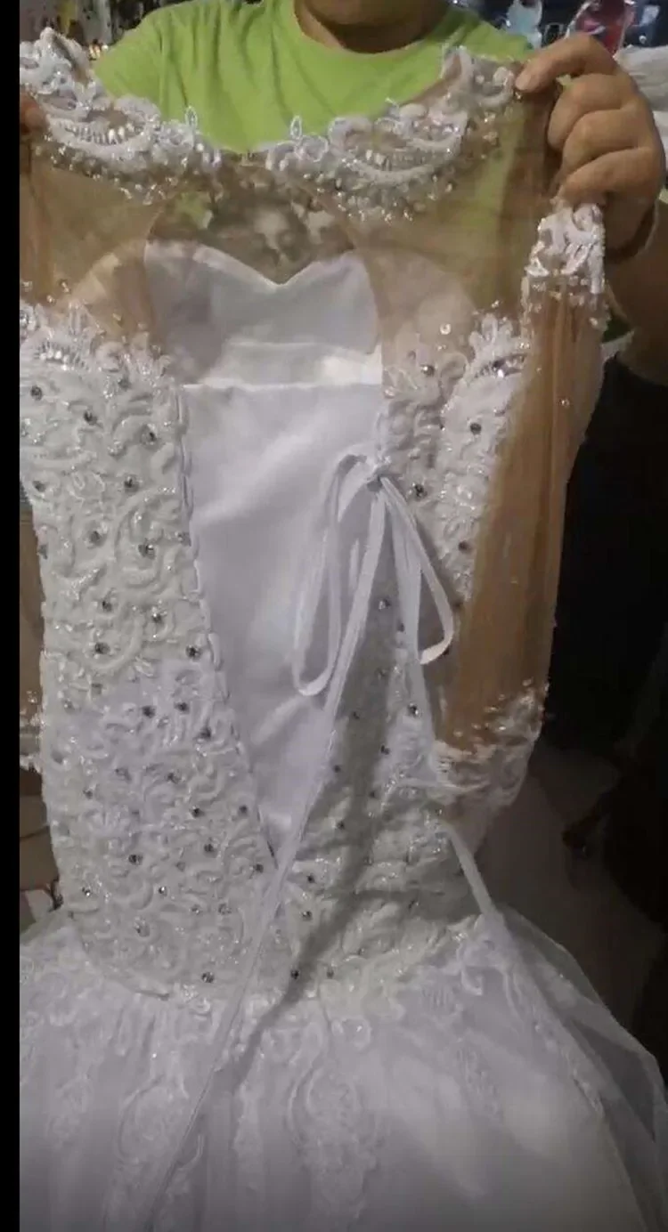 Personalizado romântico colher pescoço apliques cristais vestido de casamento vestido de noiva sereia 2024 africano mangas compridas vestido de noiva