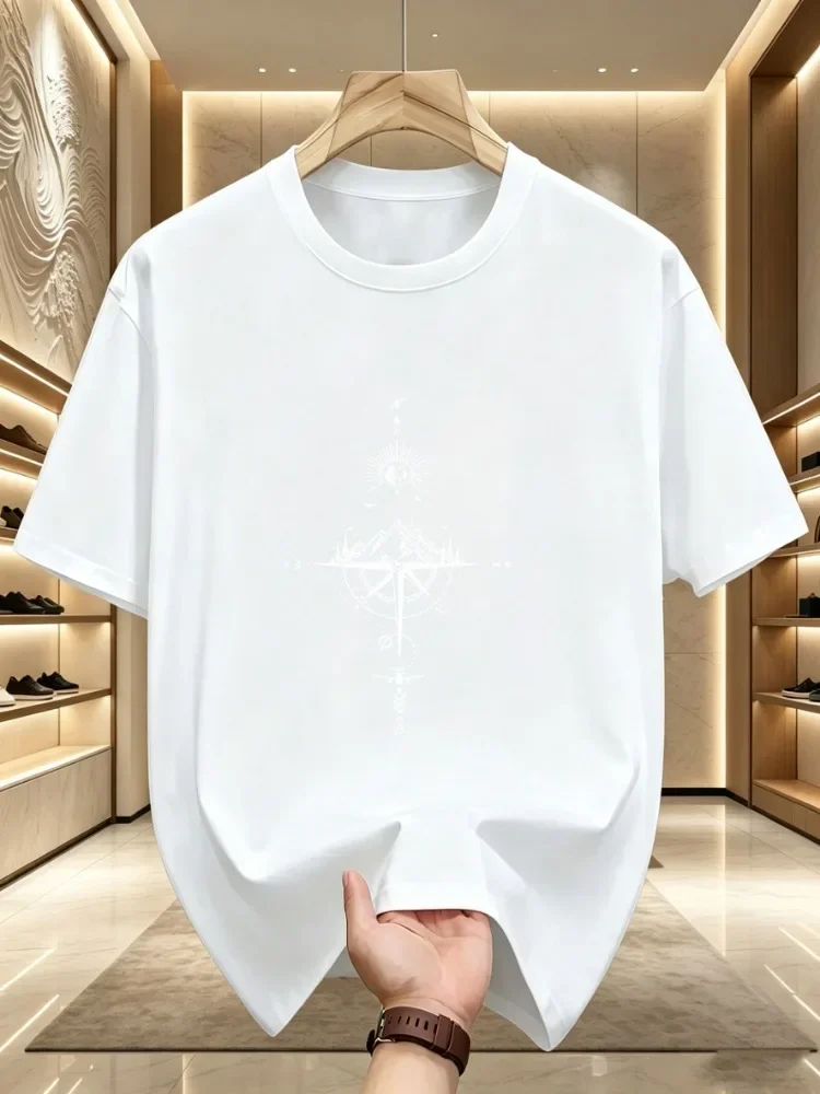 Summer New Men Oversized Rose Cross Print T Shirt 100 Percent Cotton Breathable Crew Neck Short Sleeve Casual Streetwear Loose F