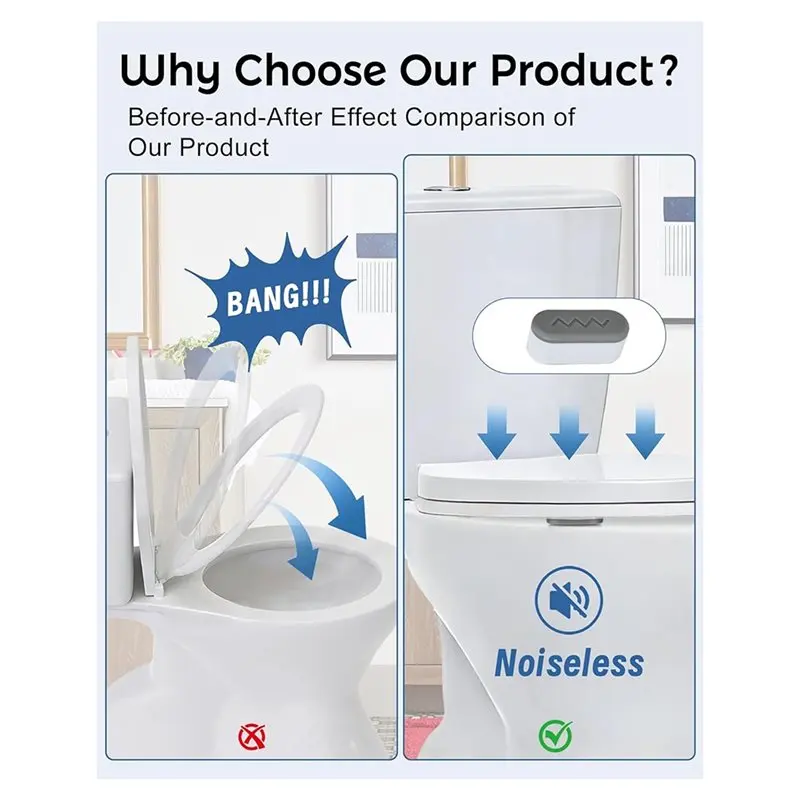 B23B Universal Toilet Seat Bumpers-8 PCS Strong Adhesive Silicone Bumps For Bidet For Home& Hotel