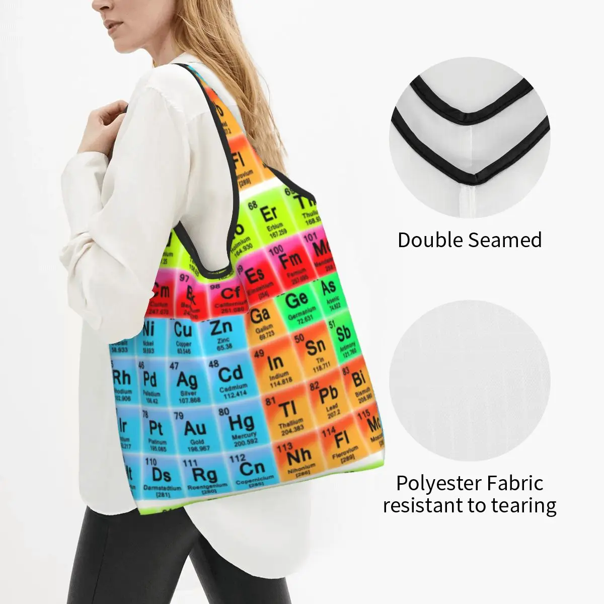 Custom Elements Periodic Table Shopping Bags Women Portable Big Capacity Grocery Science Chemistry Chemical Shopper Tote Bags