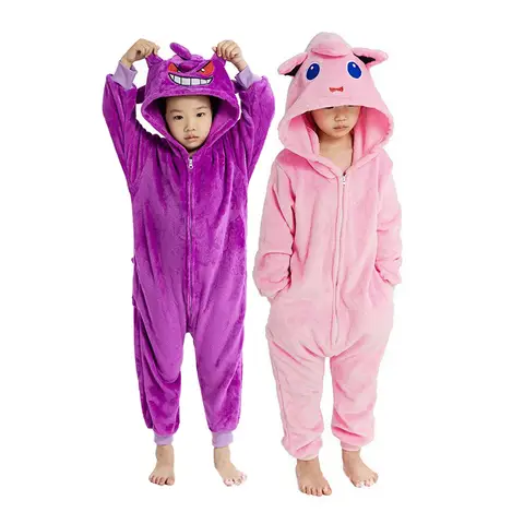 Pojke Flicka Pokemon Cosplay Anime Kigurumis Onesie Pyjamas Gengar Jigglypuff Kostym Halloween Festival Dräkt Vinter Flanell Outfit 8 best sales Pokémon Badrock - №7