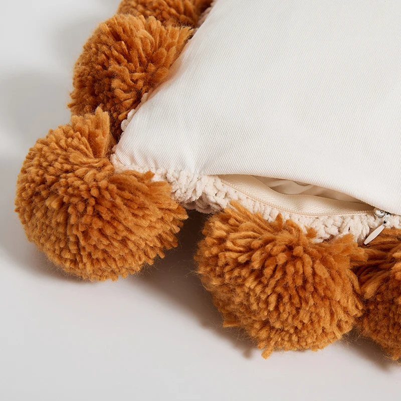 Soft Cushion Cover Pompom Ball Ivory Burnt Orange Grey Knit Nordic Style Pillowcase 45*45cm For Sofa Bed Room Home Decorative